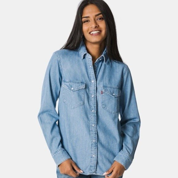 NEW Levi's Classic Fit Western Button Shirt In Stretch Denim XS - Picture 1 of 8